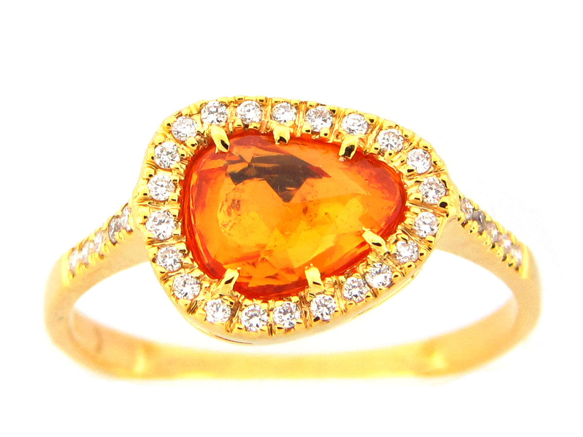 ROSE CUT ORANGE SAPPHIRE & DIAMOND RING, 18KY (U)