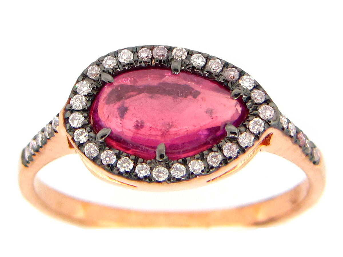 ROSE CUT PINK SAPPHIRE & DIAMOND RING, 18KR (H)