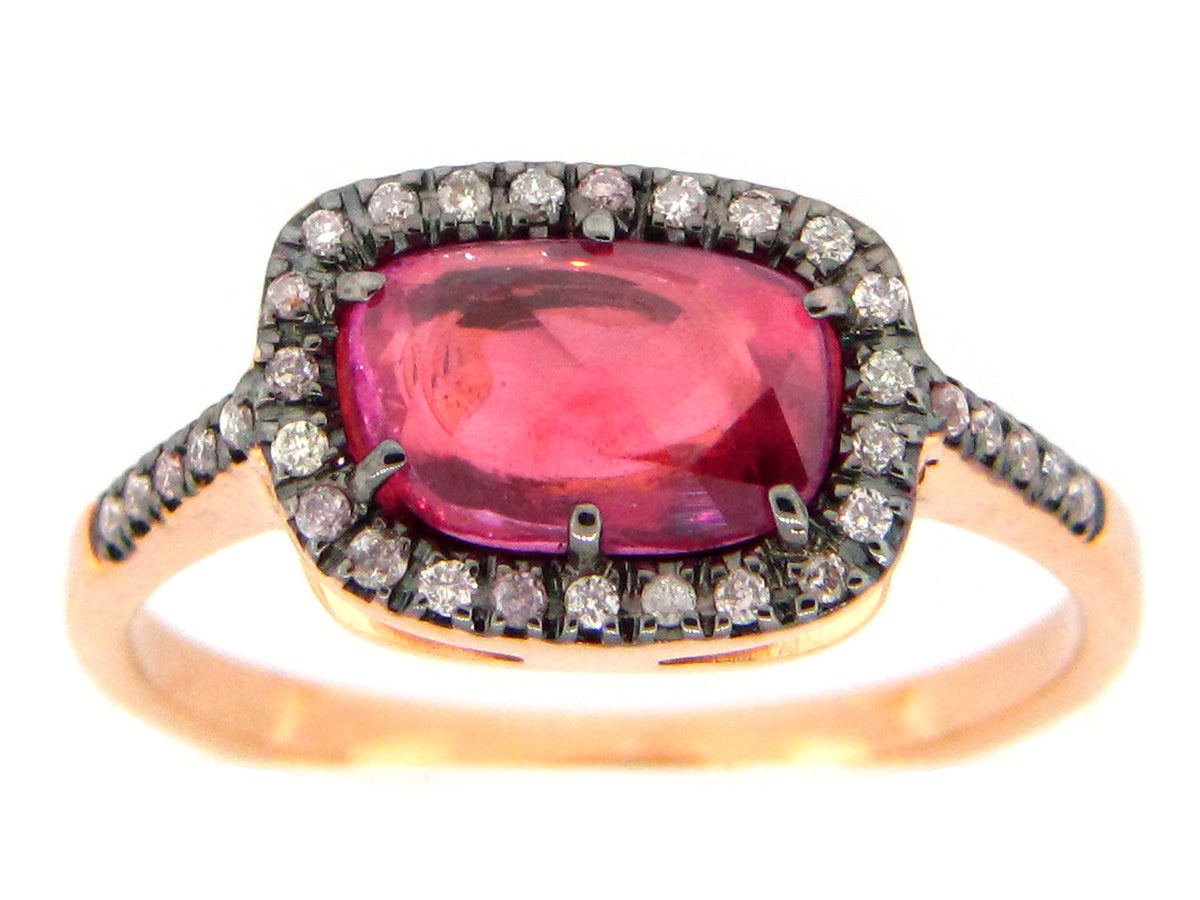 ROSE CUT PINK SAPPHIRE & DIAMOND RING, 18KR (H)