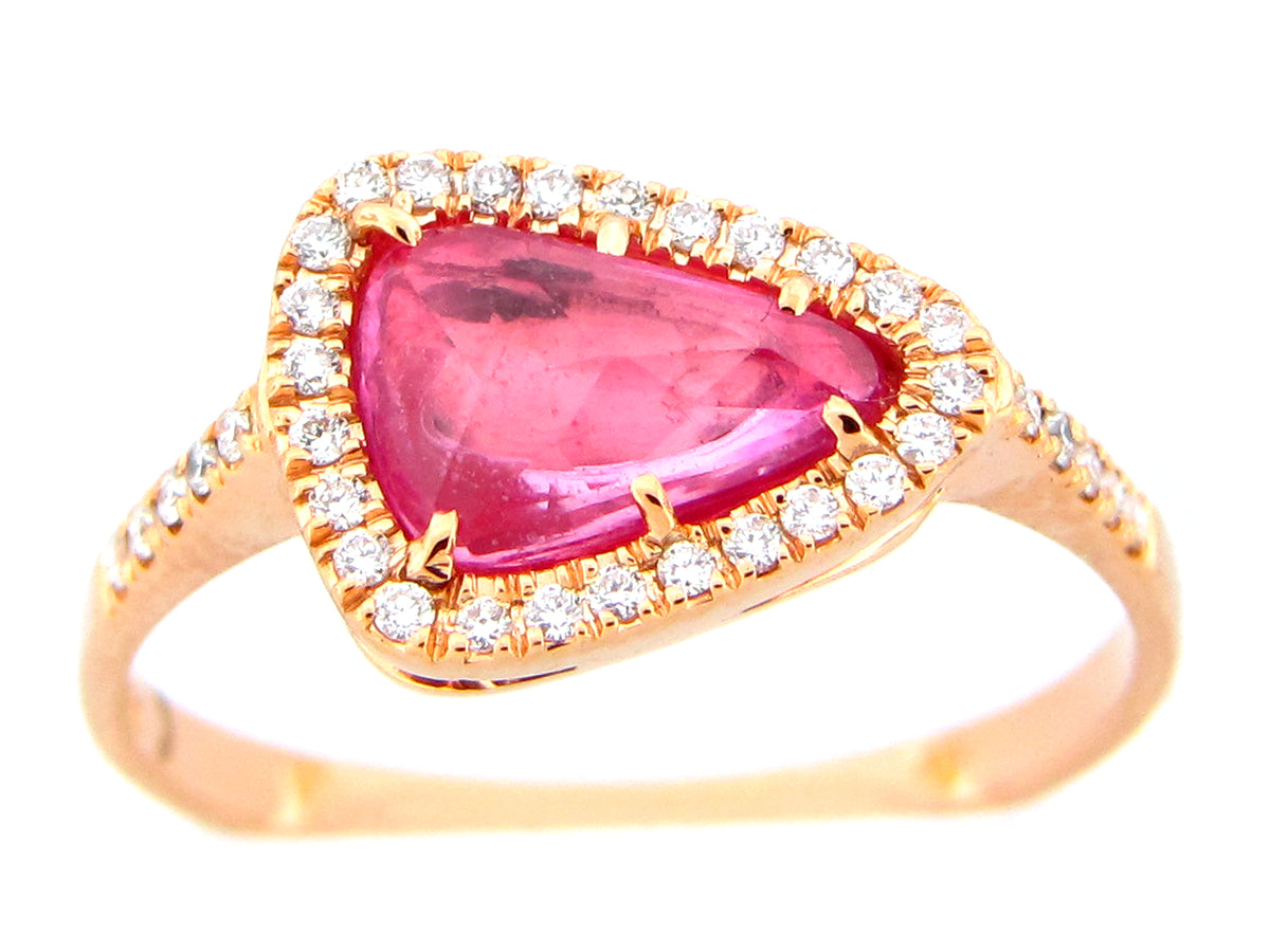 ROSE CUT PINK SAPPHIRE & DIAMOND RING, 18KR (H)