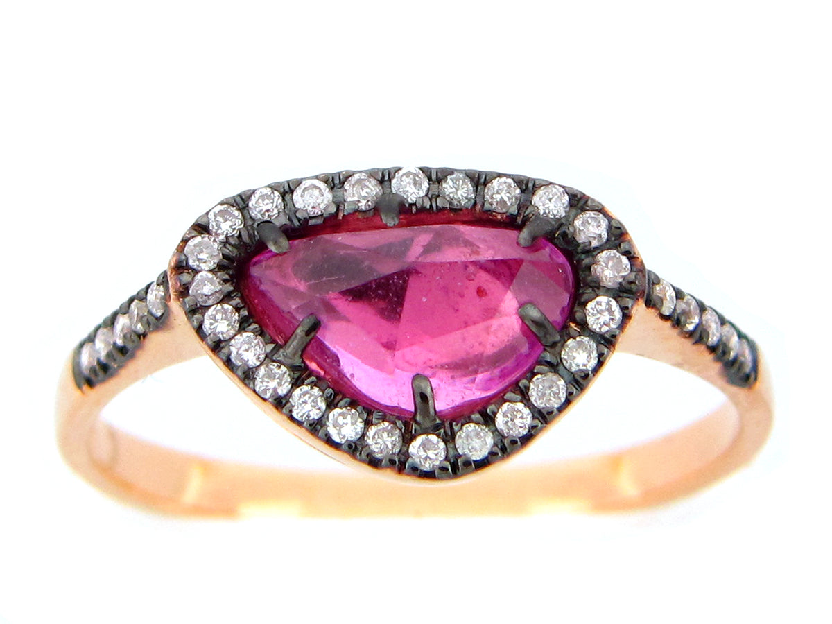 ROSE CUT PINK SAPPHIRE & DIAMOND RING, 18KR (H)