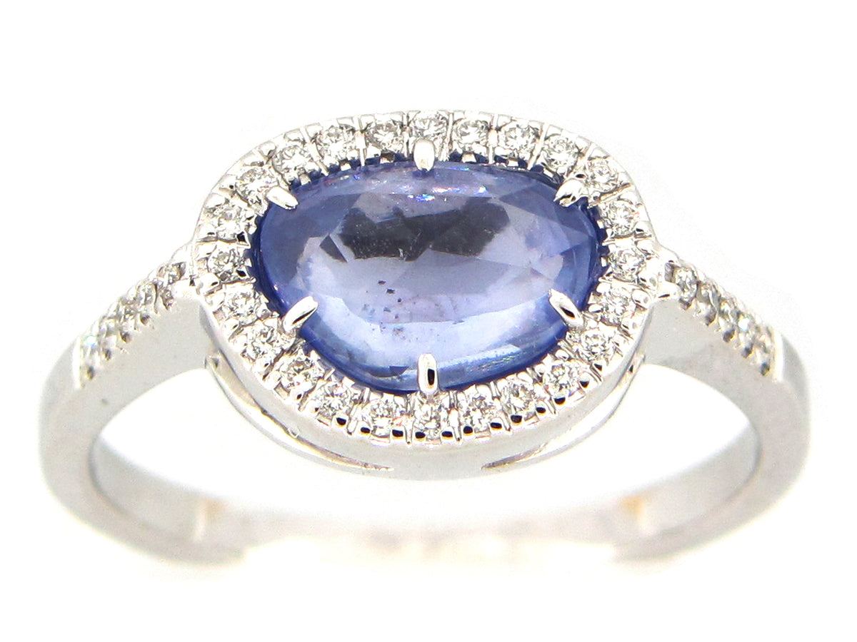 ROSE CUT SAPPHIRE & DIAMOND RING, 18KW (H)