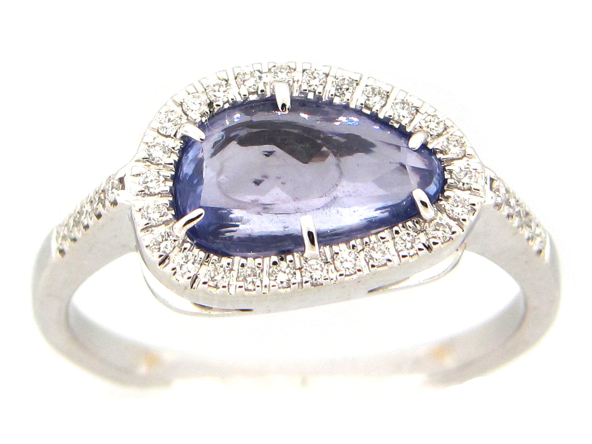 ROSE CUT SAPPHIRE & DIAMOND RING, 18KW (H)