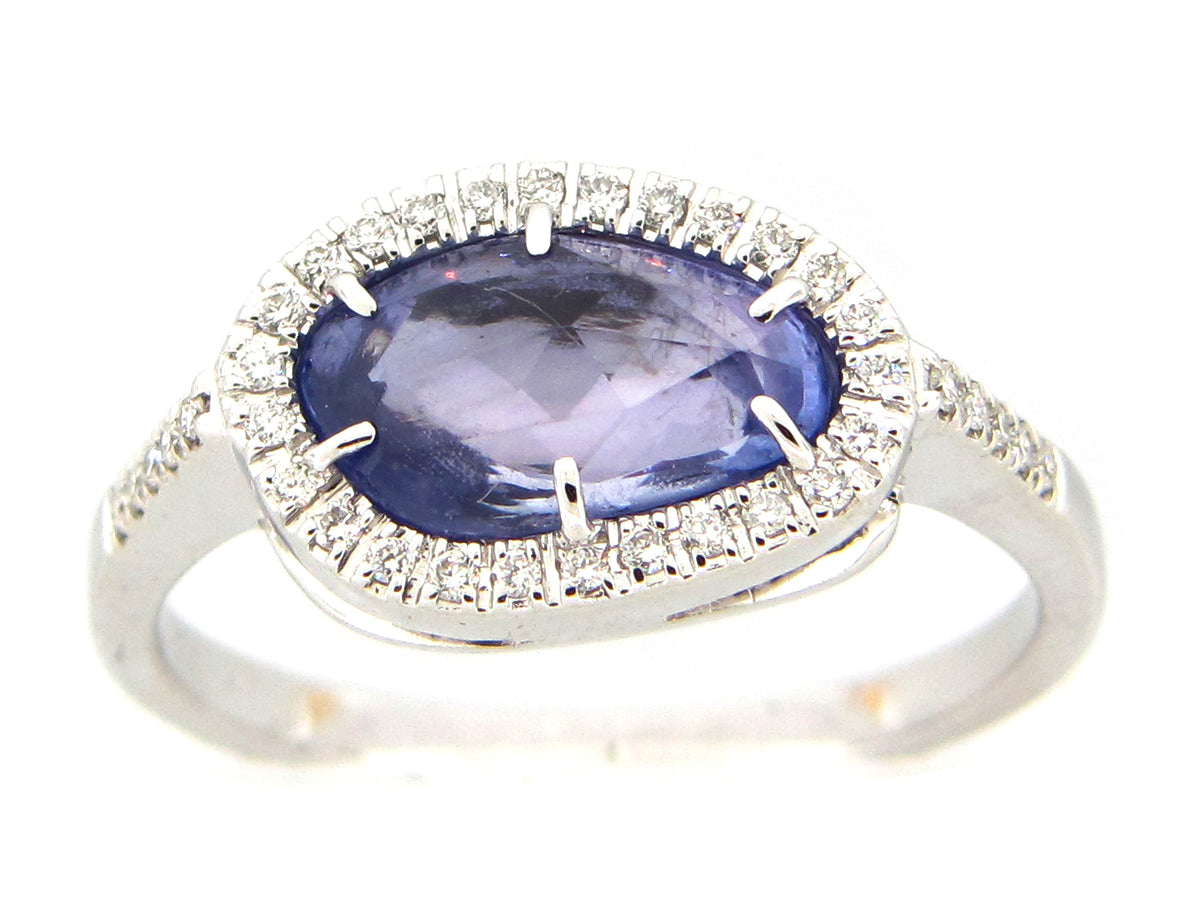 ROSE CUT SAPPHIRE & DIAMOND RING, 18KW (H)