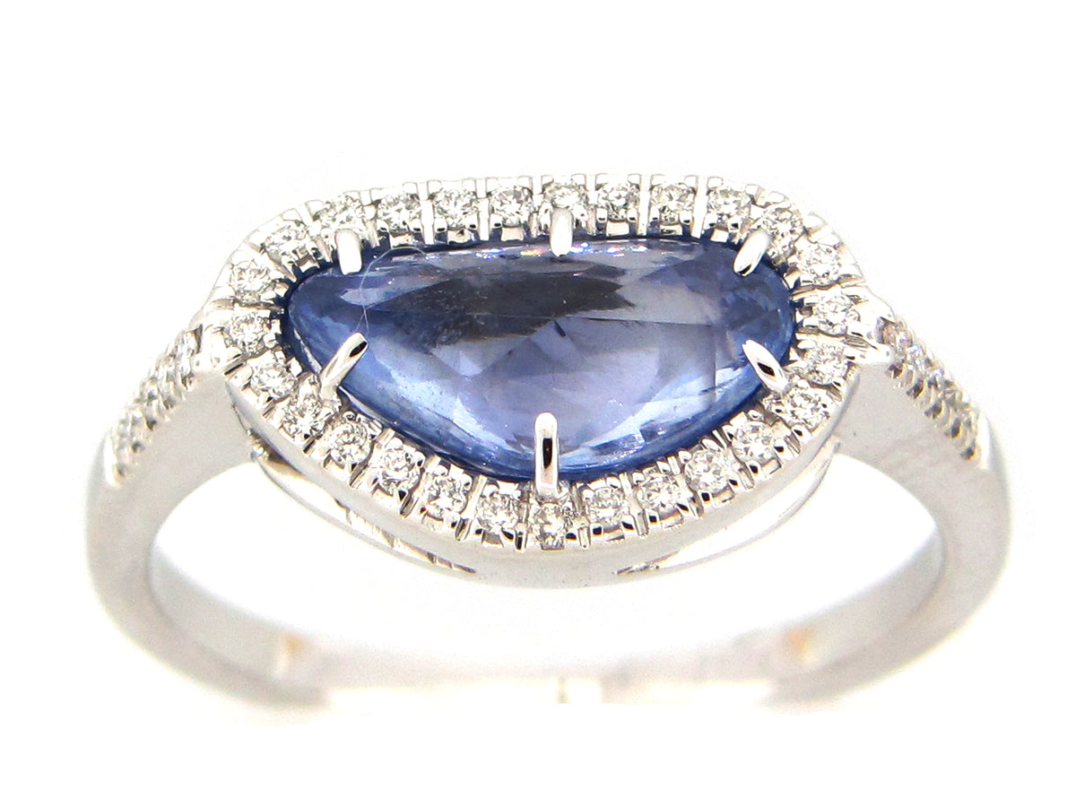 ROSE CUT SAPPHIRE & DIAMOND RING, 18KW (H)