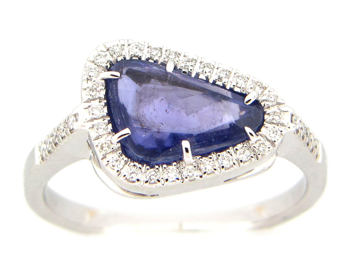 ROSE CUT SAPPHIRE & DIAMOND RING, 18KW (H)