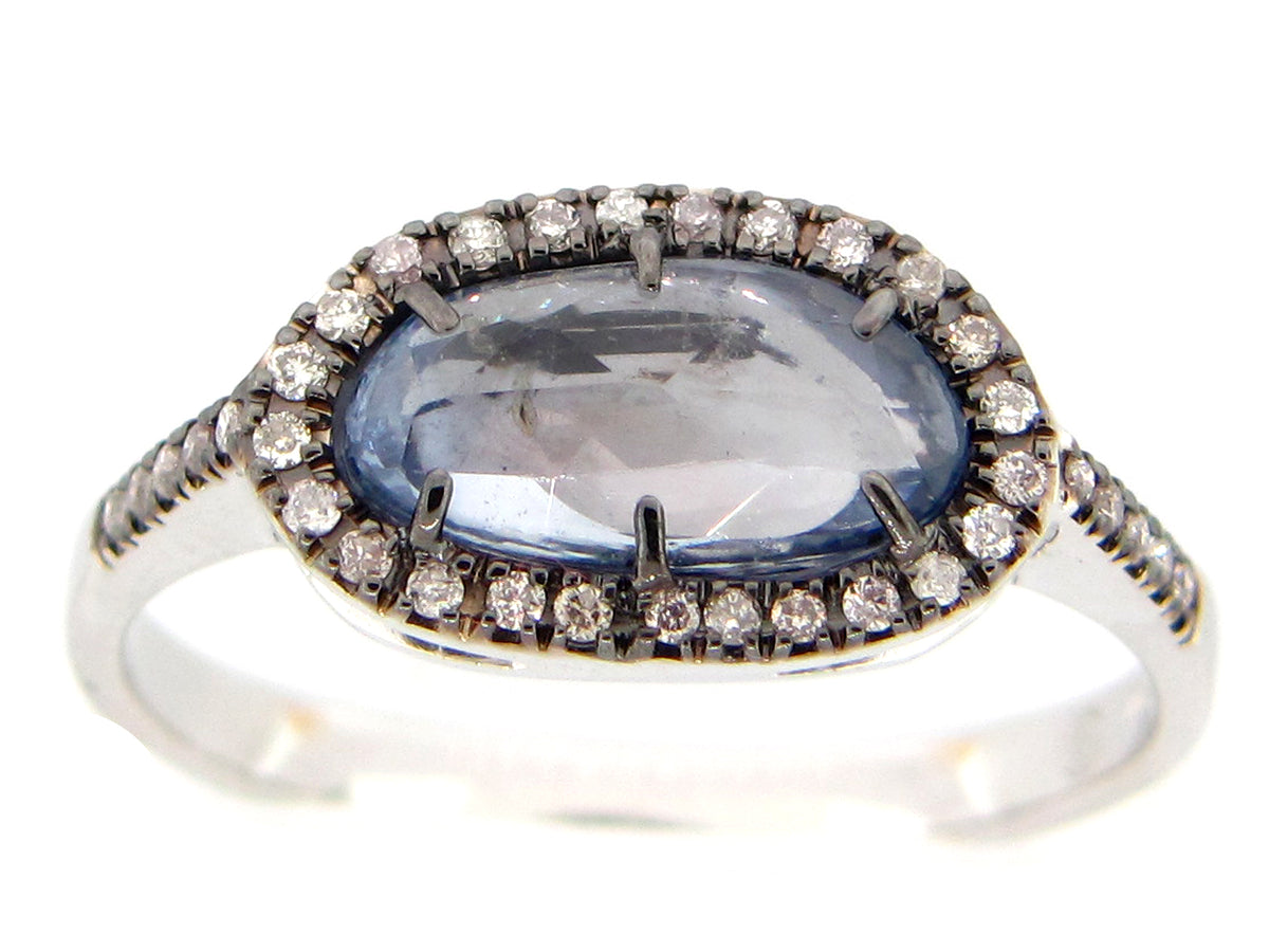 ROSE CUT SAPPHIRE & DIAMOND RING, 18KW (H)
