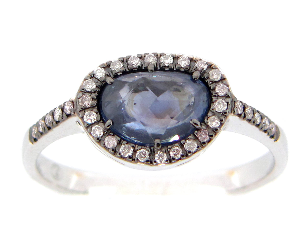 ROSE CUT SAPPHIRE & DIAMOND RING, 18KW (H)