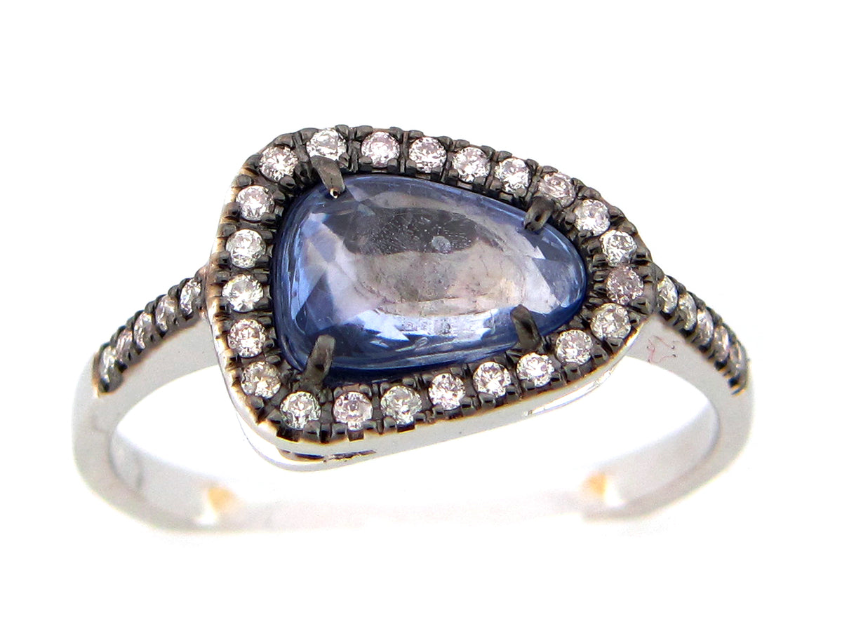 ROSE CUT SAPPHIRE & DIAMOND RING, 18KW (H)
