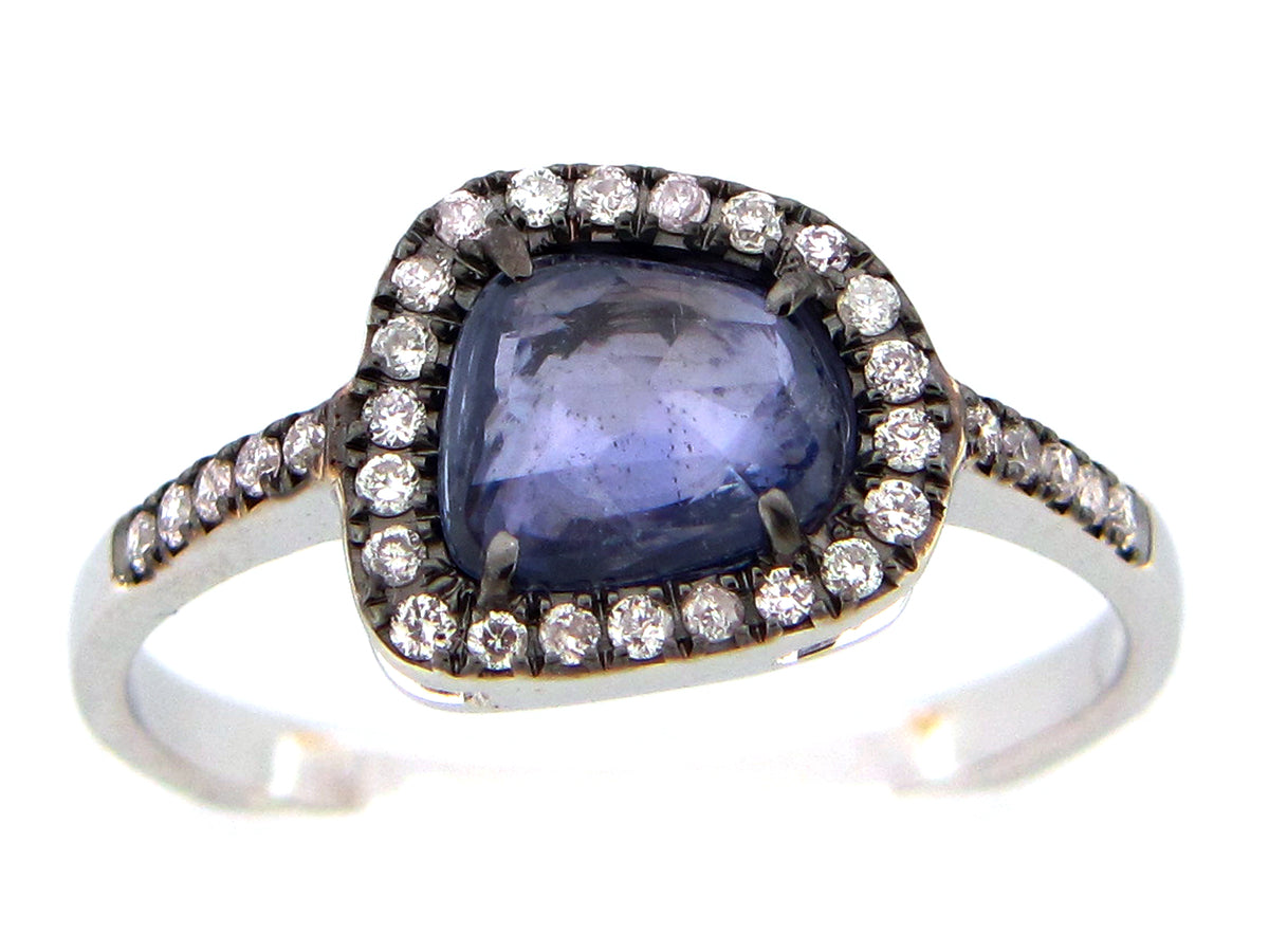 ROSE CUT SAPPHIRE & DIAMOND RING, 18KW (H)