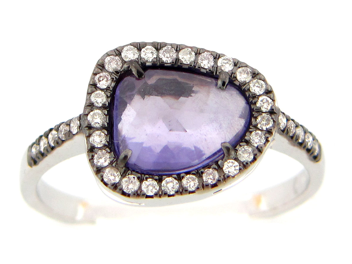 ROSE CUT SAPPHIRE & DIAMOND RING, 18KW (H)