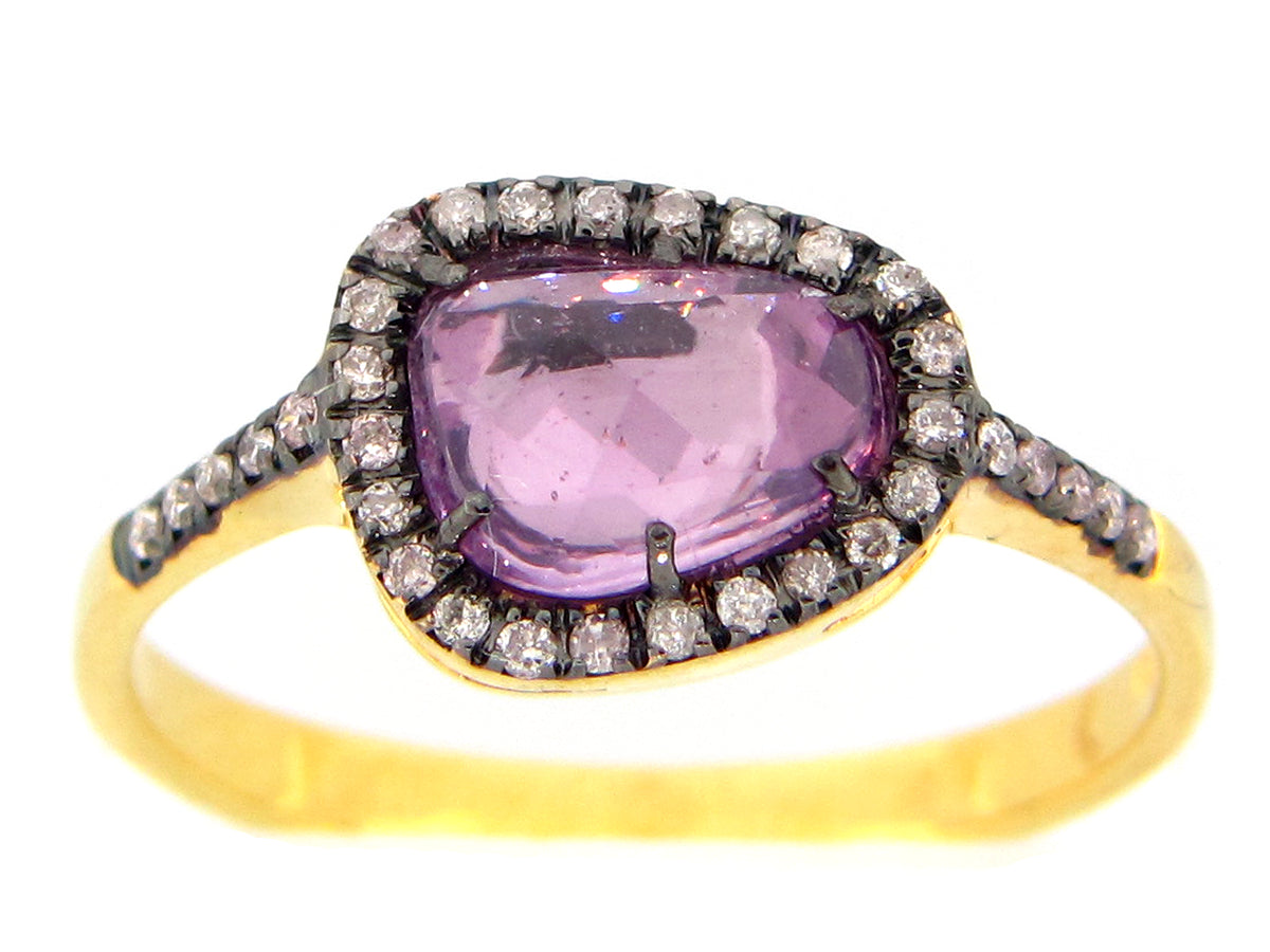 PURPLE SAPPHIRE & DIAMOND RING, 18KY (H)