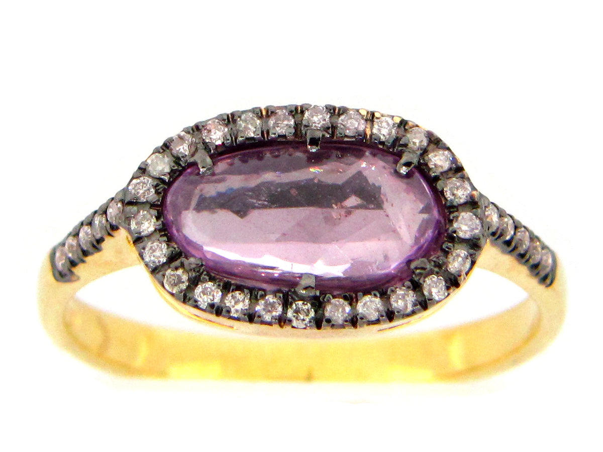 PURPLE SAPPHIRE & DIAMOND RING, 18KY (H)