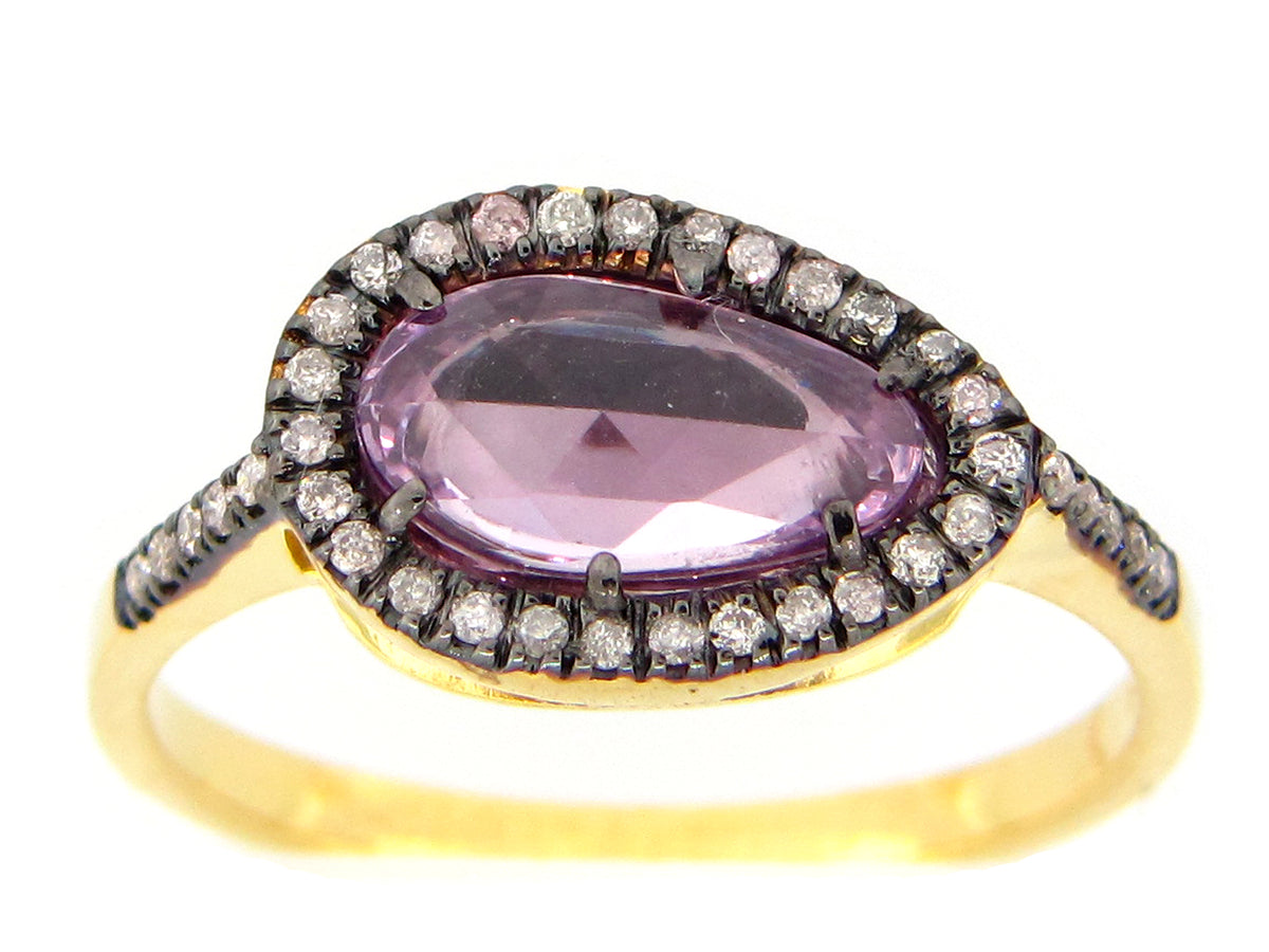 PURPLE SAPPHIRE & DIAMOND RING, 18KY (H)