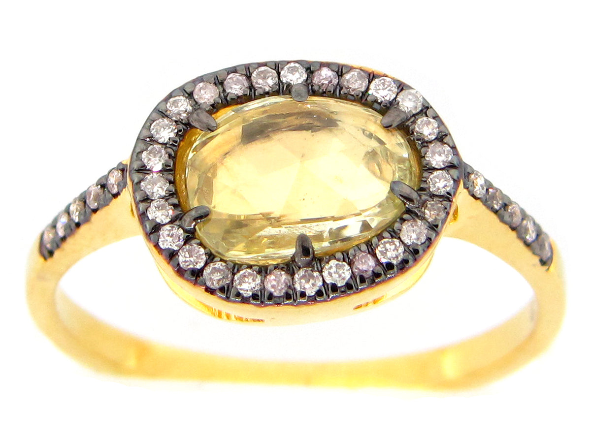 ROSE CUT YELLOW SAPPHIRE & DIAMOND RING
