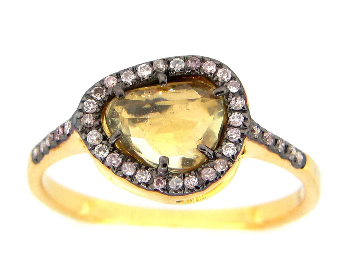 ROSE CUT YELLOW SAPPHIRE & DIAMOND RING, 18KY (H/U)