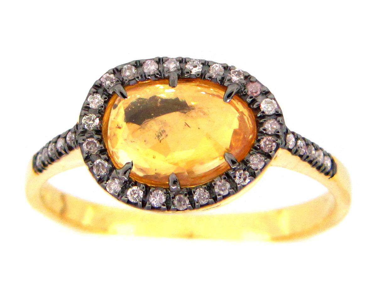 ROSE CUT YELLOW SAPPHIRE & DIAMOND RING, 18KY (H/U)