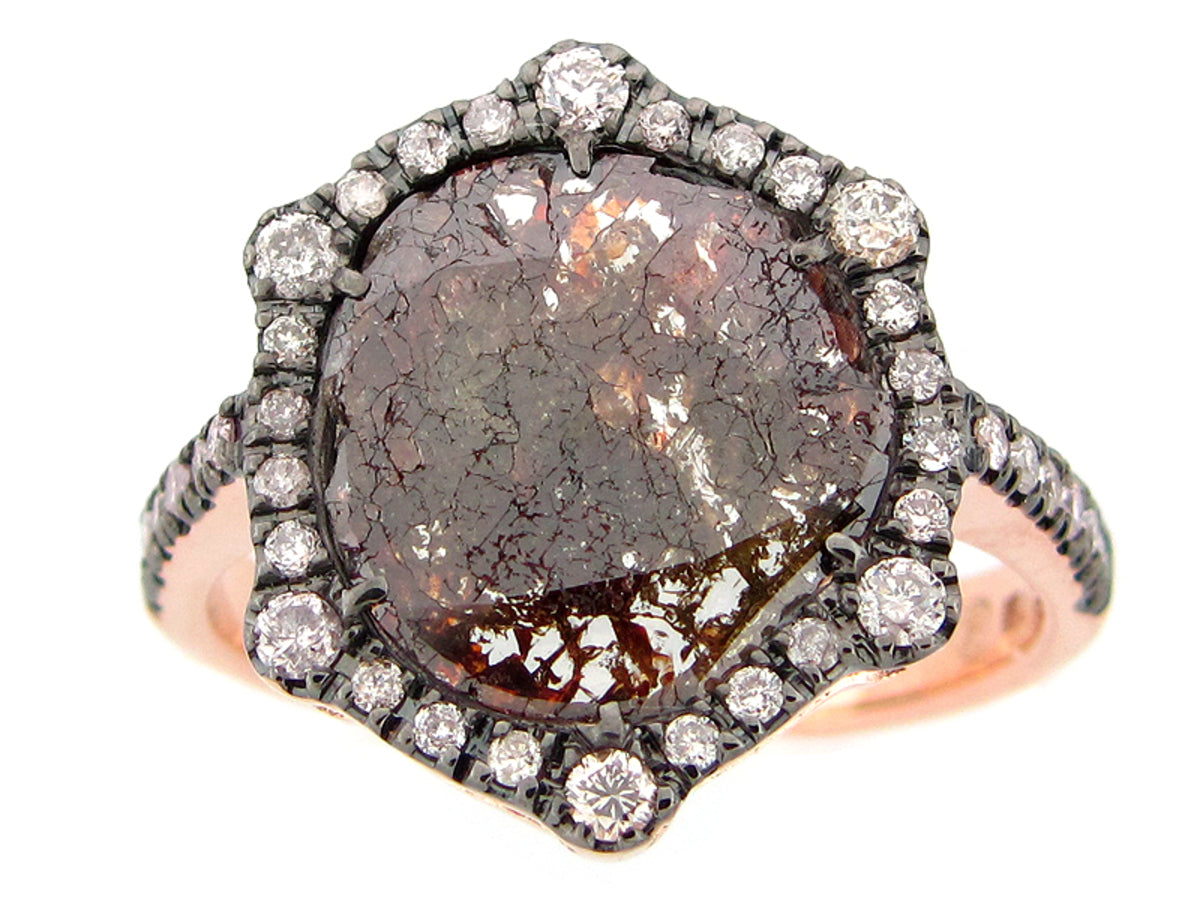 ROSE CUT SLICE BROWN DIAMOND RING, 18KR (N)