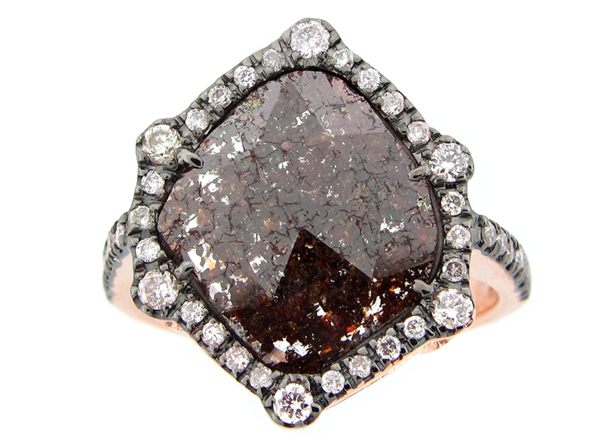 ROSE CUT SLICE BROWN DIAMOND RING, 18KR (N)