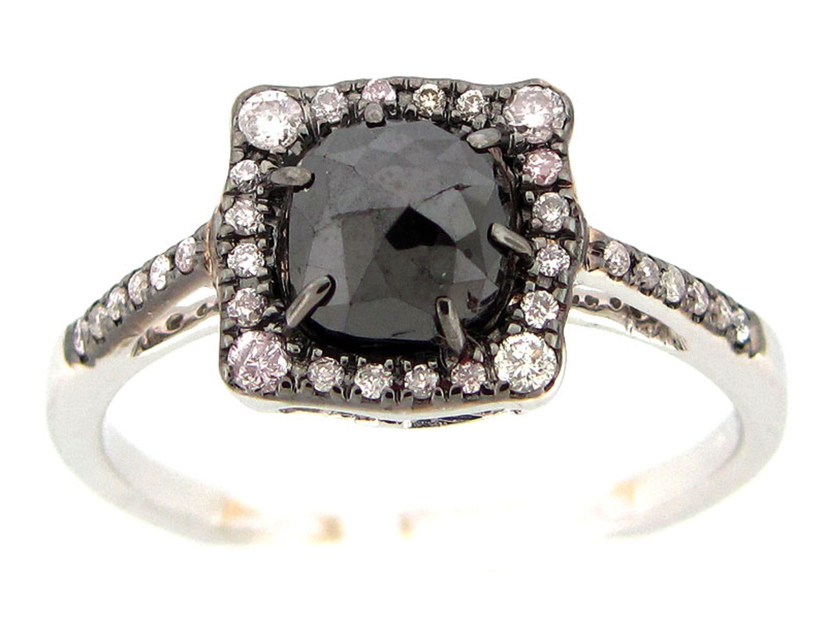 ROSE CUT SLICE BLACK DIAMOND RING, 18KW (N)