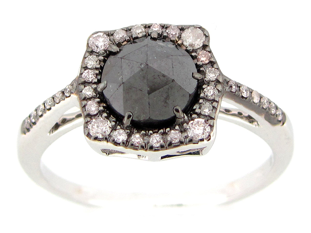 ROSE CUT SLICE BLACK DIAMOND RING, 18KW (N)