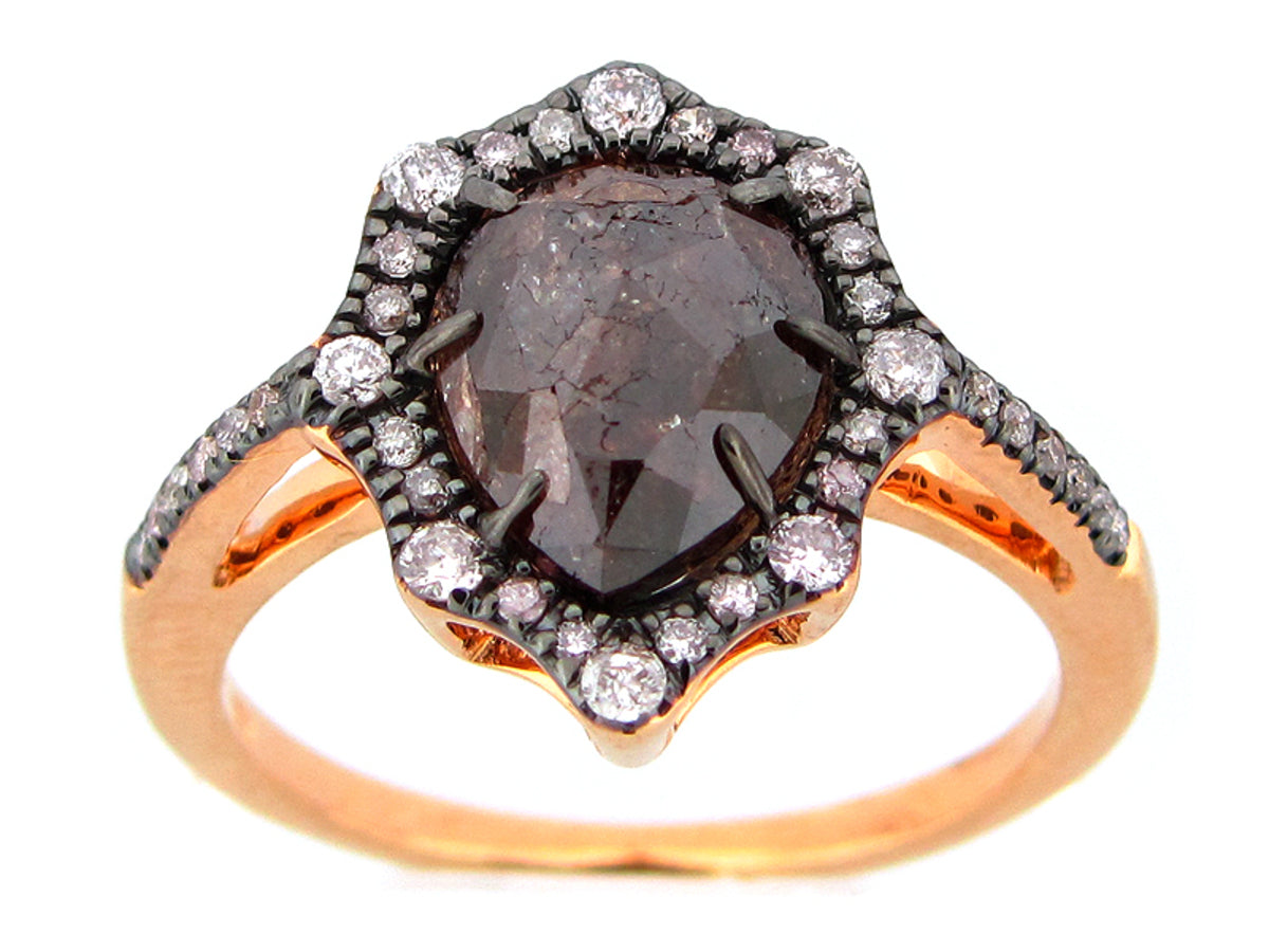 ROSE CUT SLICE BROWN DIAMOND RING, 18KR (N)
