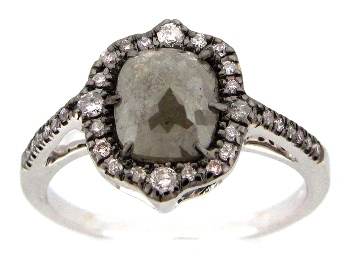 ROSE CUT SLICE GRAY DIAMOND RING, 18KW (N)