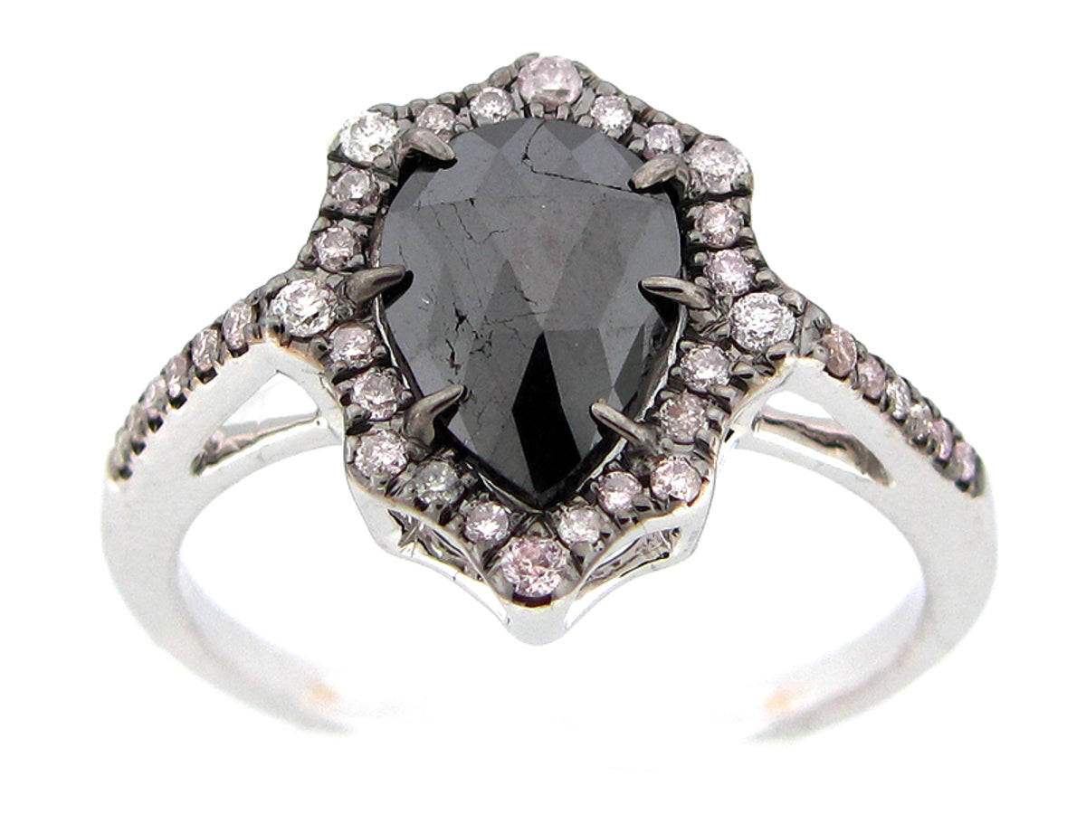 ROSE CUT SLICE BLACK DIAMOND RING, 18KW (N)