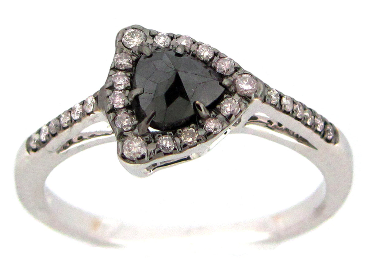 ROSE CUT SLICE BLACK DIAMOND RING, 18KW (N)