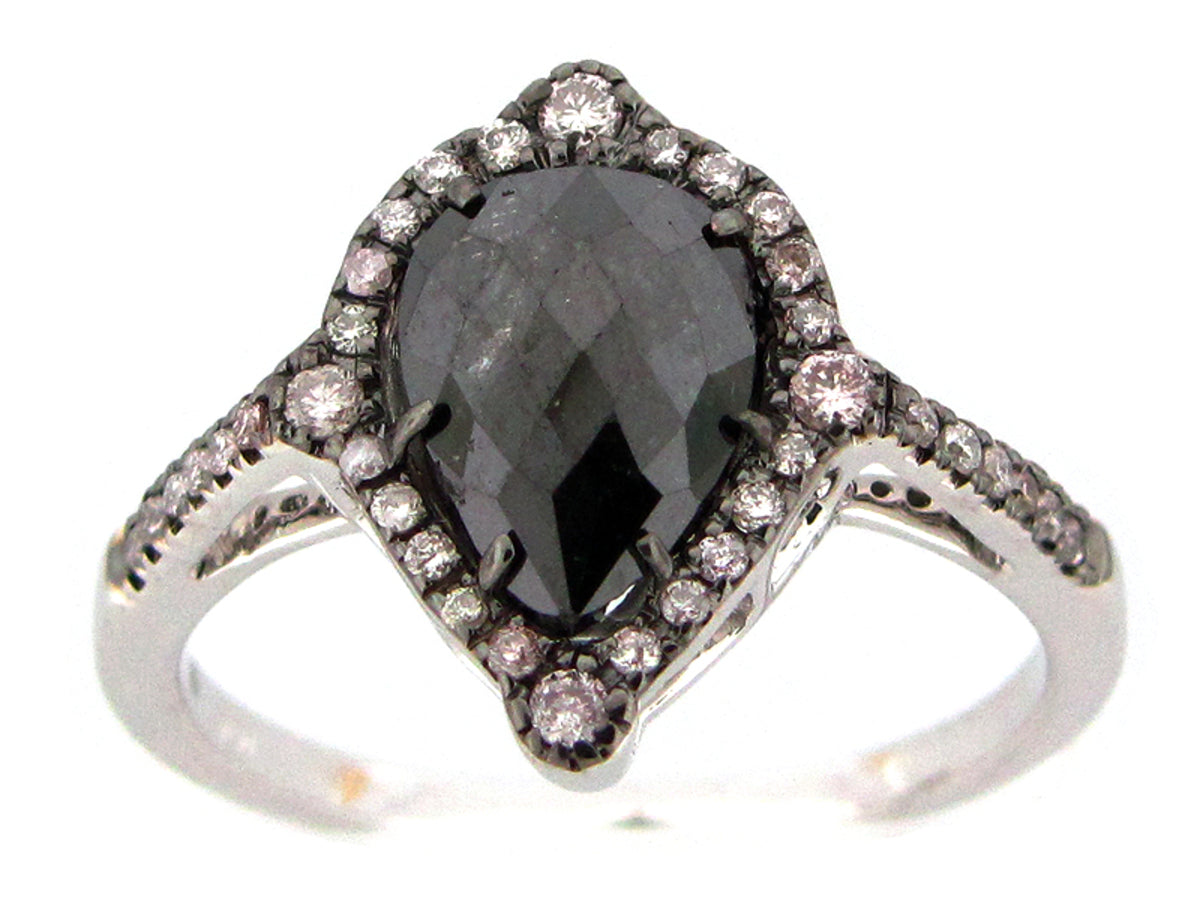 ROSE CUT SLICE BLACK DIAMOND RING, 18KR (N)