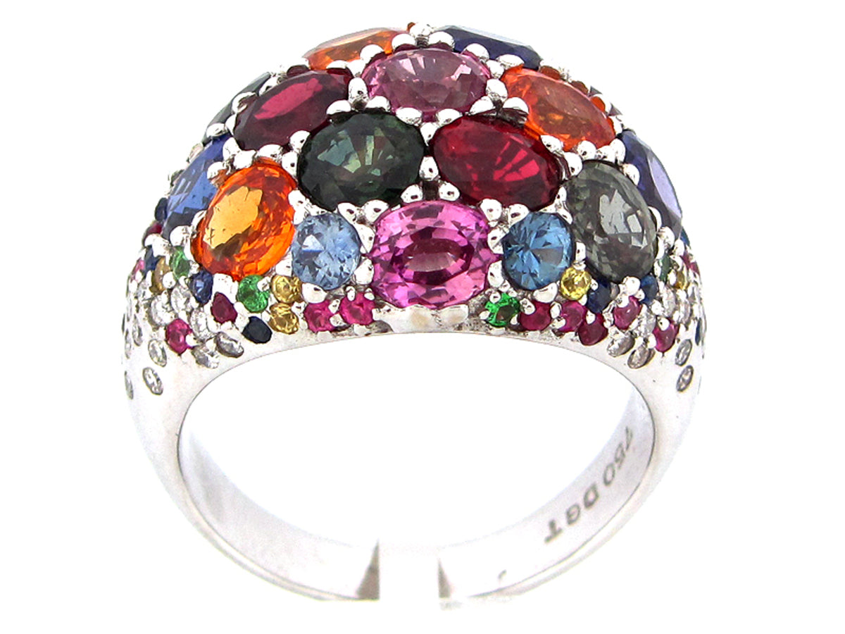 RAINBOW SAPPHIRE & DIAMOND RING, 18KW (E/U), C=8.50