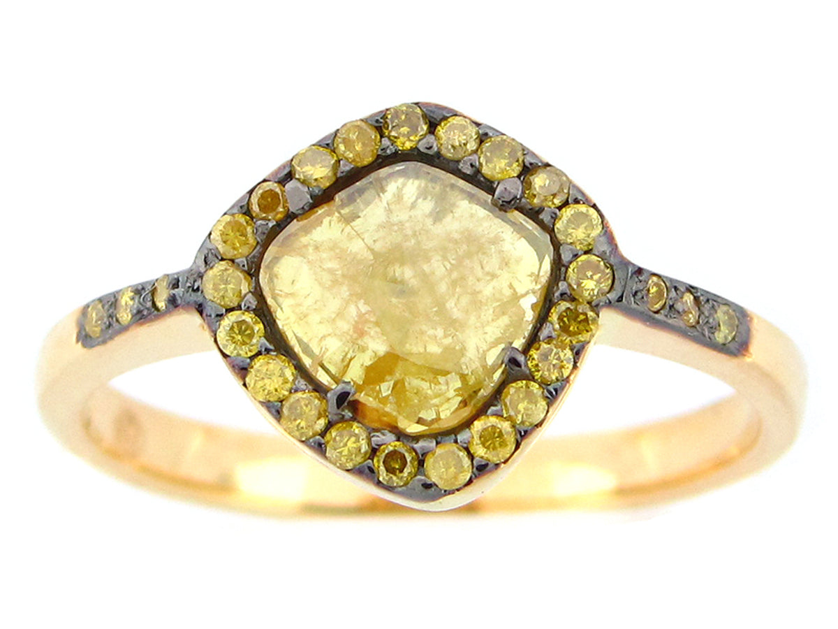 MIX SHAPE ROSE ROUGH CUT YELLOW DIAMOND RING, 18KY (N)