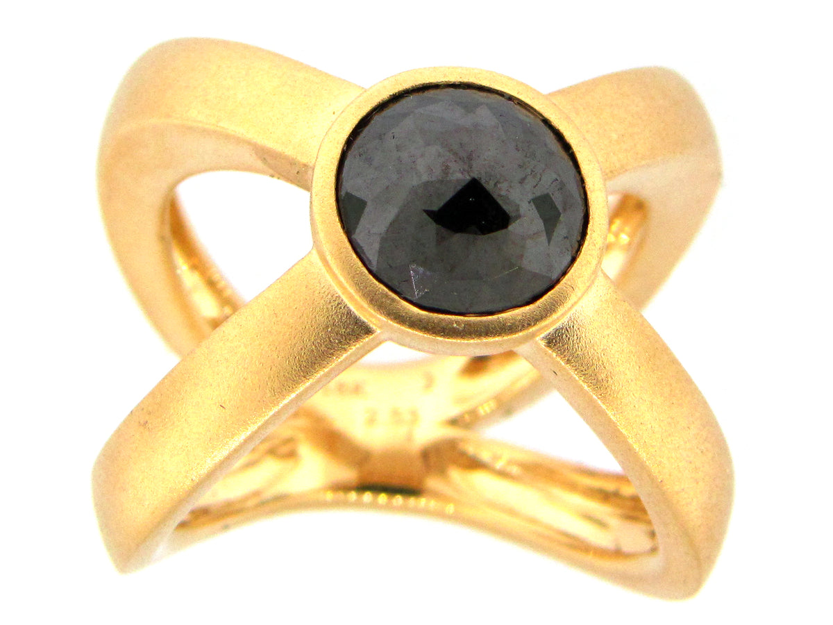 ROSE CUT BLACK DIAMOND RING, 18KY (R)