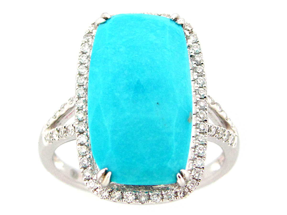 ROSE CUT TURQUOISE & DIAMOND RING, 18KW (I)