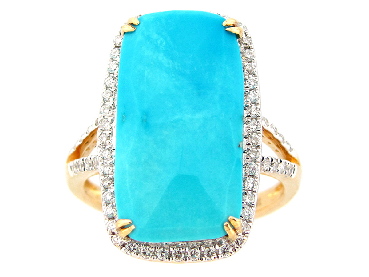 ROSE CUT TURQUOISE & DIAMOND RING, 18KY (I), C=4.98