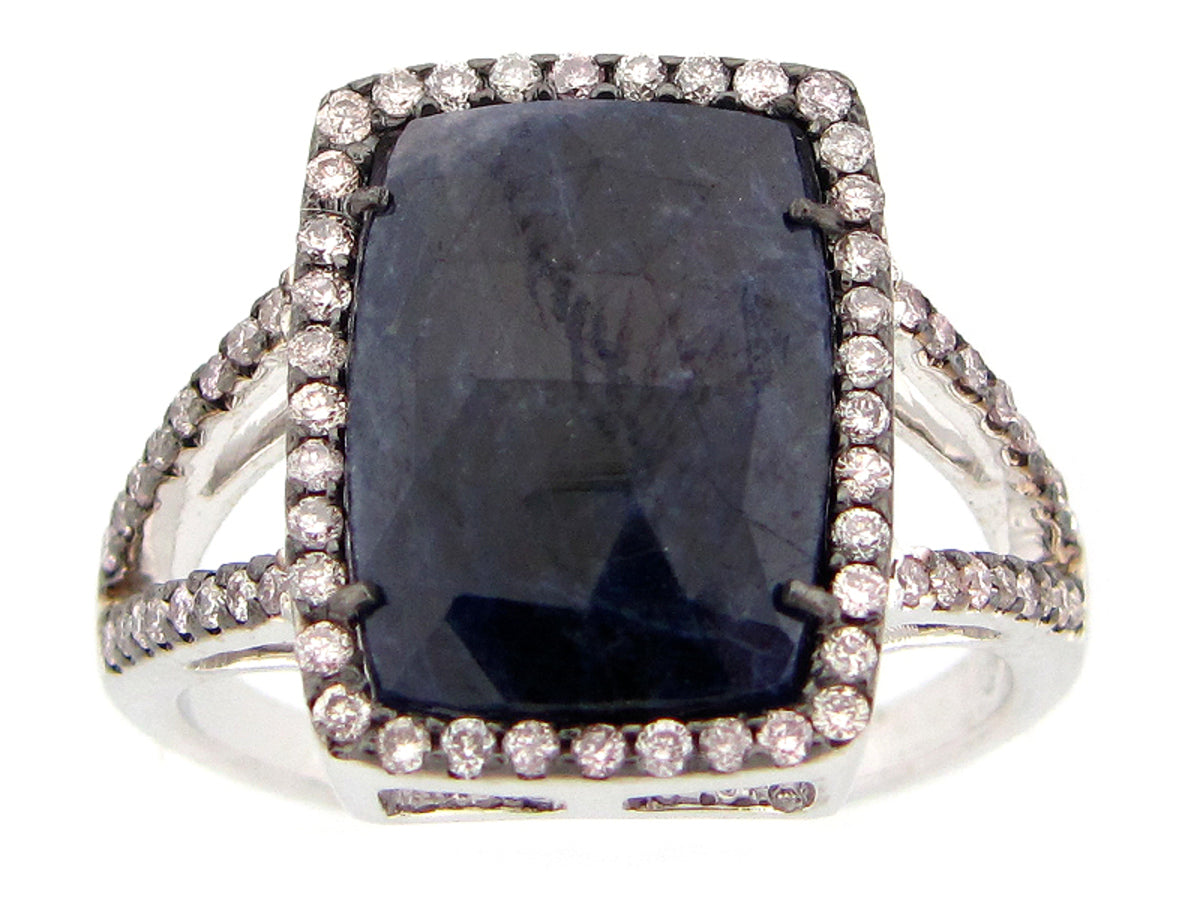 ROSE CUT SAPPHIRE & FANCY DIAMOND RING, 18KW (N)