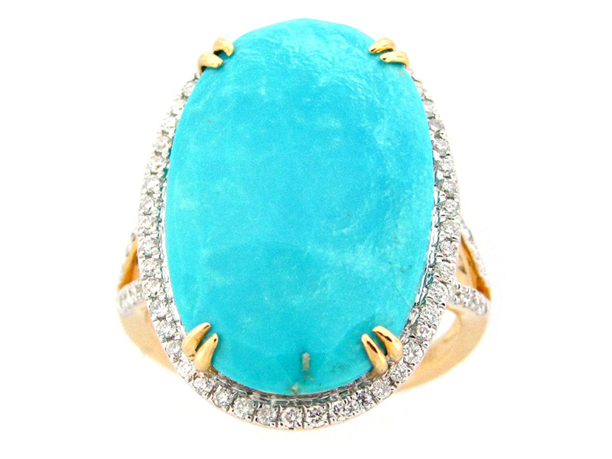 ROSE CUT TURQUOISE & DIAMOND RING, 18KY (I)