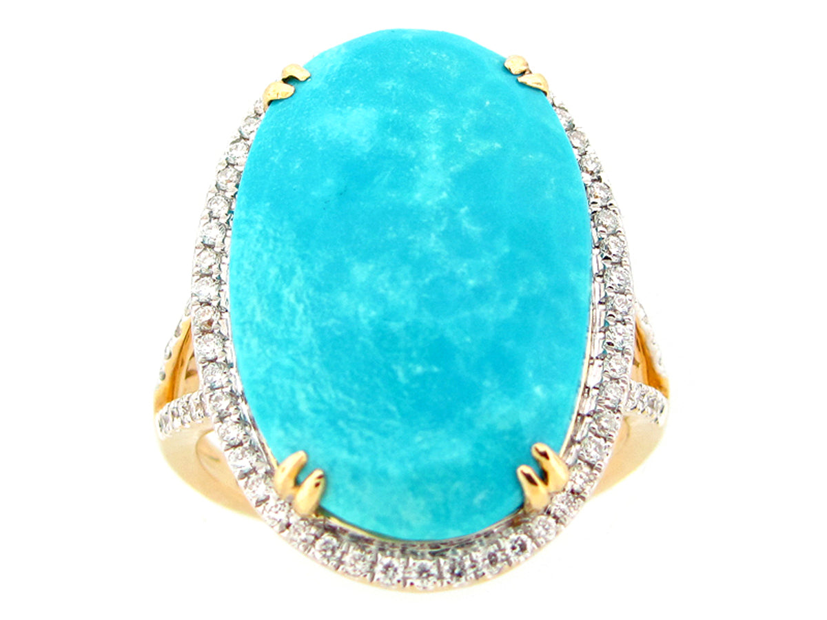 ROSE CUT TURQUOISE & DIAMOND RING, 18KY (I)