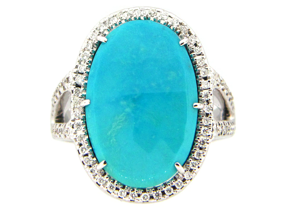 TURQUOISE & DIAMOND RING, 18KW (I)