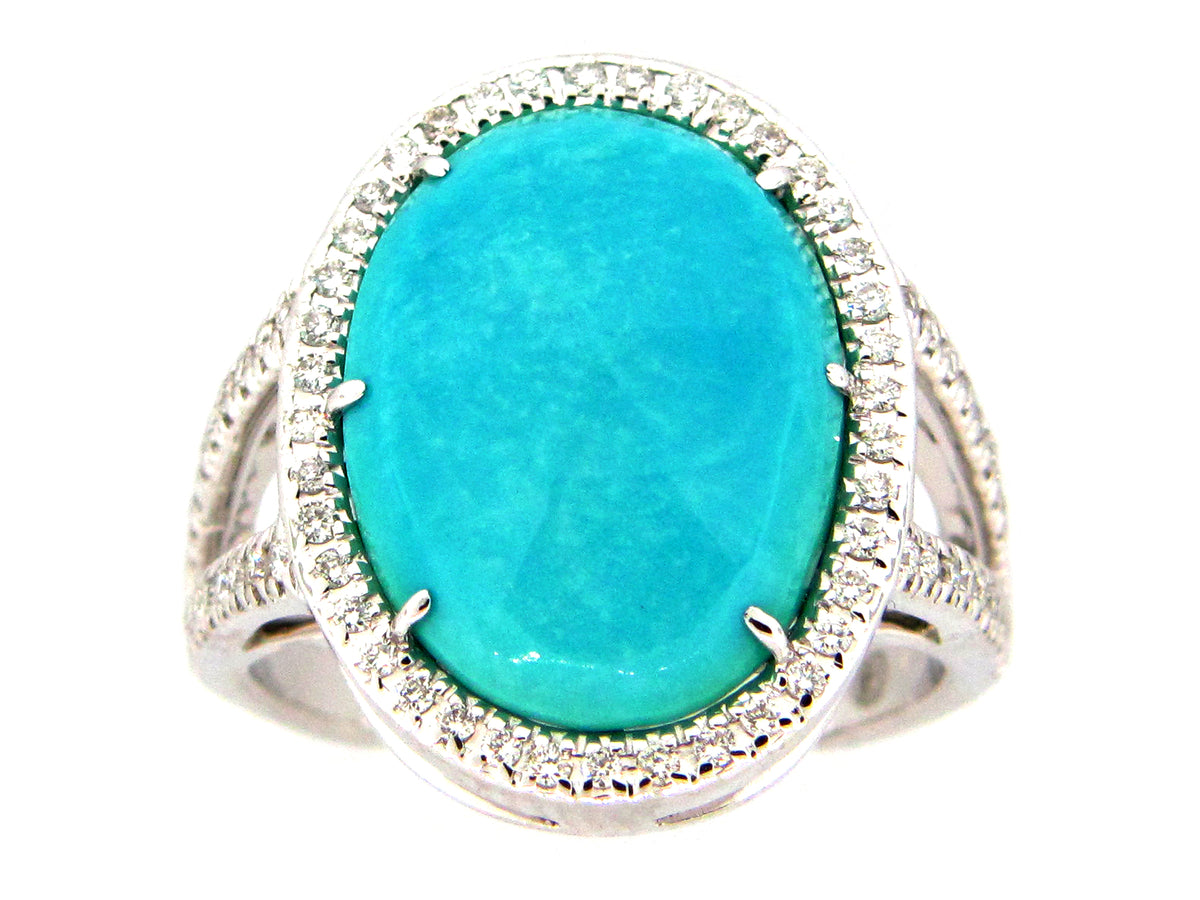 TURQUOISE & DIAMOND RING, 18KW (N)