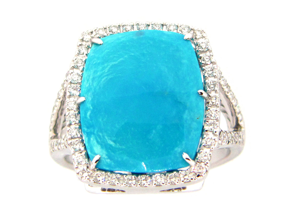 TURQUOISE & DIAMOND RING, 18KW (N)