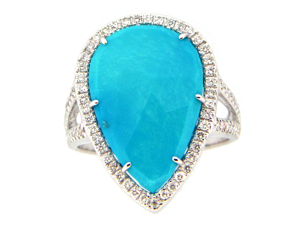 TURQUOISE & DIAMOND RING, 18KW (N)