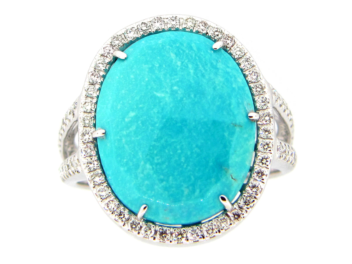 TURQUOISE & DIAMOND RING, 18KW (N)