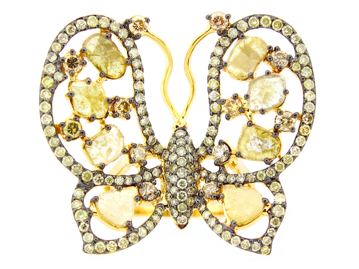 ROSE CUT SLICE YELLOW DIAMOND RING, 18KY (N)