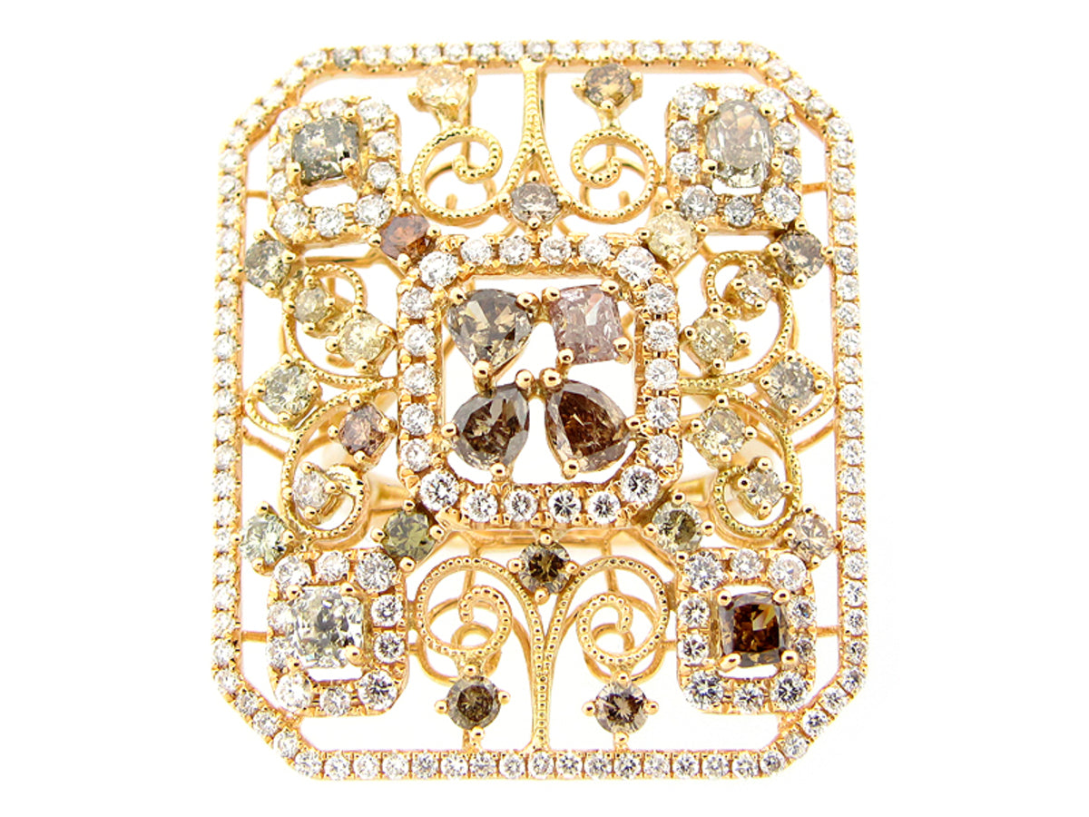 FANCY COLOR DIAMOND RING, 18KY (N)