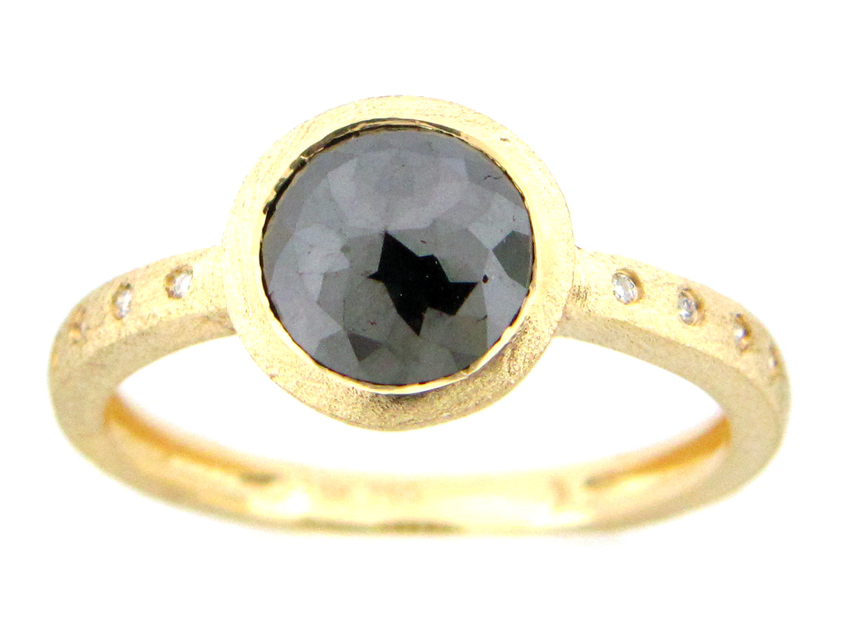BLACK & WHITE DIAMOND RING, SATIN FINISH, 18KY (R)