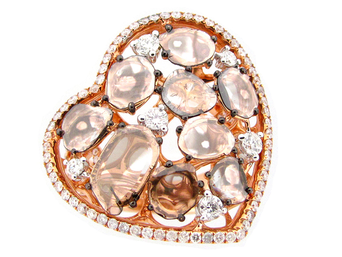 ROSE CUT BROWN SLICE DIAMOND RING, 18KR (N)