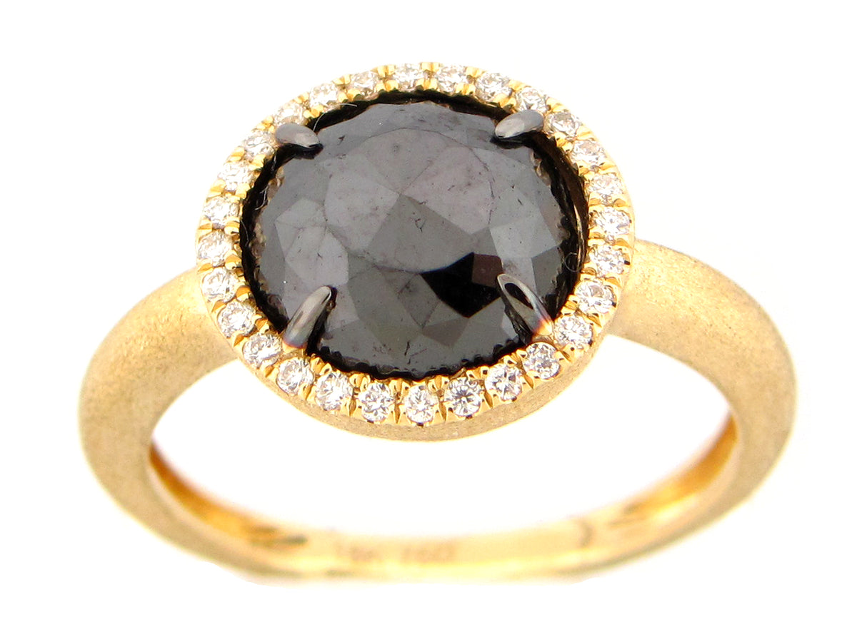 ROSE CUT BLACK & WHITE DIAMOND RING, 18KY (H)