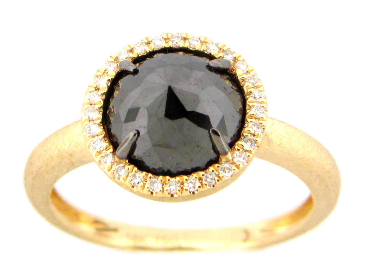 ROSE CUT BLACK & WHITE DIAMOND RING, 18KY (H)