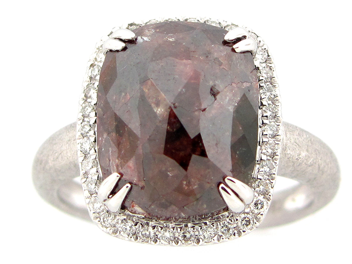 ROUGH ROSE CUT BROWN & WHITE DIAMOND RING, MATTE FINISH, 18KW (N)